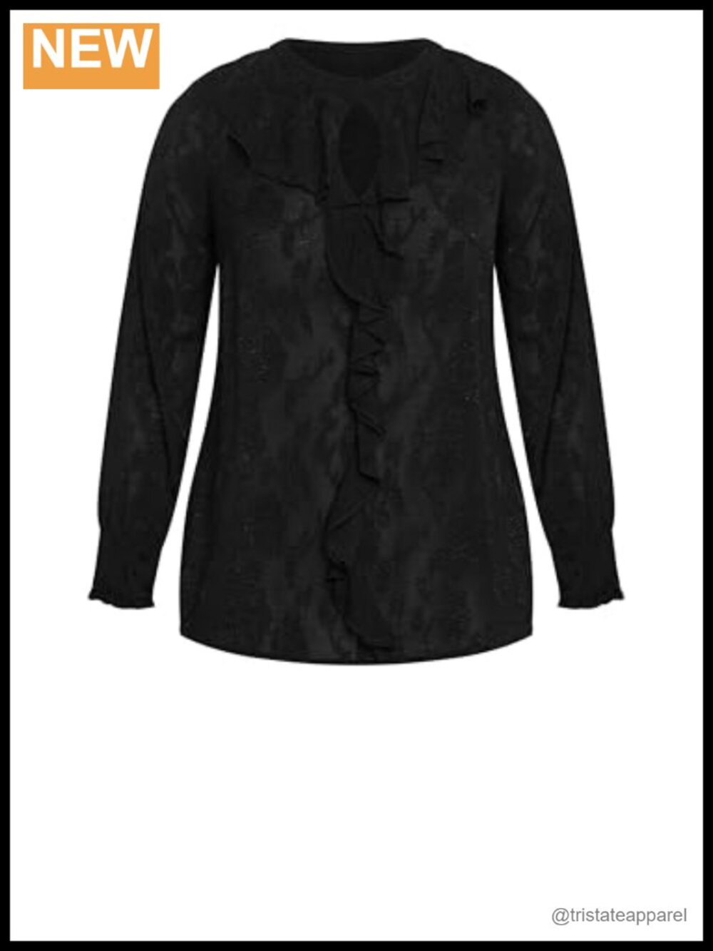 Plus Size Ruffle Neck Blouse with Button Closure Long Sleeve - Picture 4 of 5